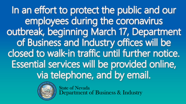 Nevada OSHA Closed Due to Covid-19.